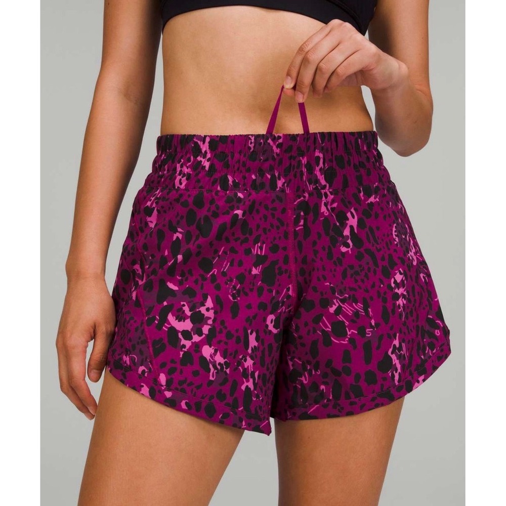 Lululemon Track That High-Rise Lined Short Pink Black Leopard Camo LW7BOLS Sz 4